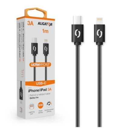 1066 1066 1066 datovy kabel aligator power 3a usb c lightning 1m cerny