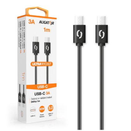 Datový kabel ALIGATOR POWER 60W, USB-C/USB-C 3A, 1m černý