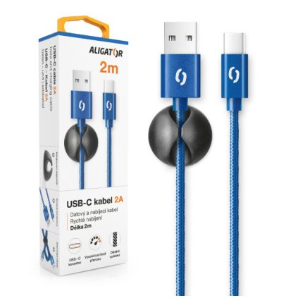 Data cable ALIGATOR PREMIUM 2A, USB-C 2m blue