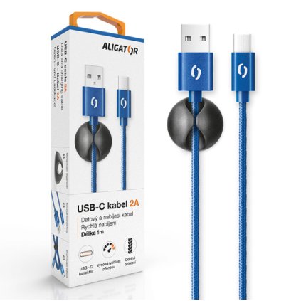 Adatkábel ALIGATOR PREMIUM 2A, USB-C kék