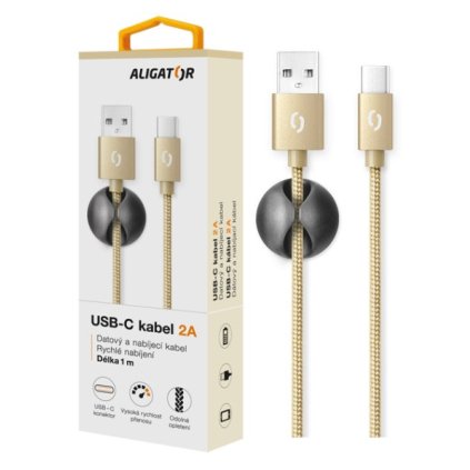 Adatkábel ALIGATOR PREMIUM 2A, USB-C arany