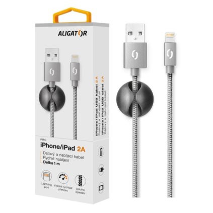 Datový kabel ALIGATOR PREMIUM 2A, Lightning šedý