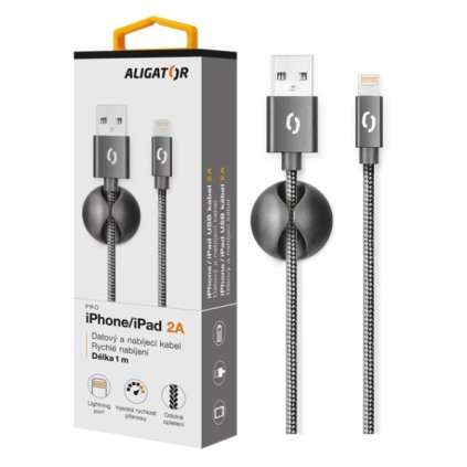 Datový kabel ALIGATOR PREMIUM 2A, Lightning černý