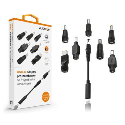 USB-C adapter for notebooks and ultrabooks with 7 exchangeable terminals