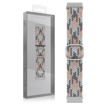 Řemínek textilní Aligator 20mm, růžovo-šedý