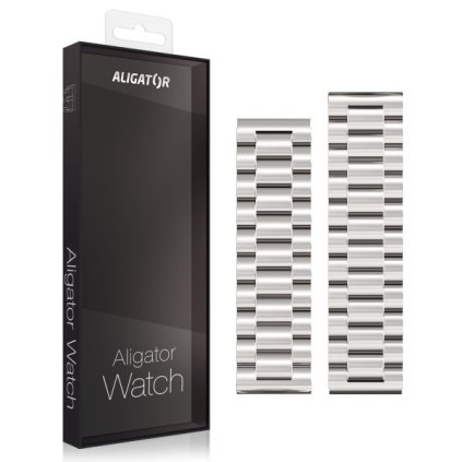 Replacement metal strap for Aligator Watch Pro and Aligator Watch Pro X 22mm, silver