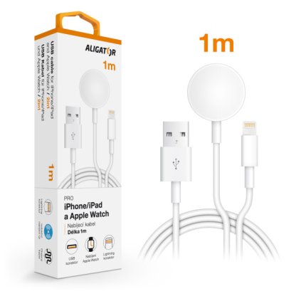 1762 1762 nabijeci kabel aligator 2v1 pro iphone ipad a apple watch bily