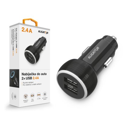 Nabíječka do auta ALIGATOR, 2xUSB 2,4A, originální černá