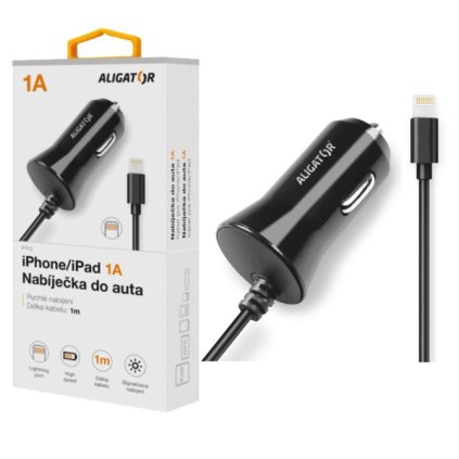 ALIGATOR autós töltő iPhone-hoz, 1A, Turbo charge, fekete