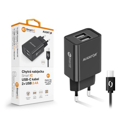 ALIGATOR Charger, USB-C, 2xUSB output, smart IC, black