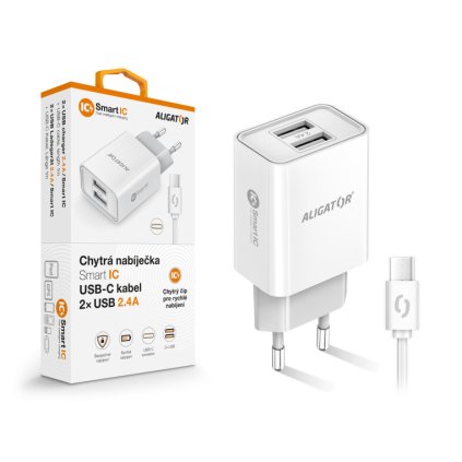 ALIGATOR Charger, USB-C, 2xUSB output, smart IC, white
