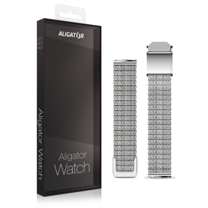 ALIGATOR fém szíj 16mm, ezüst, csattal