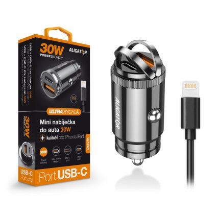 CL ALIGATOR PD30W USB-C+ USB,USB-C/Lightn kab, čer