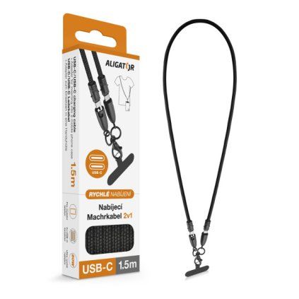 Dátový kábel ALIGATOR Machrkabel 3A 60W, USB-C/USB-C, čierny