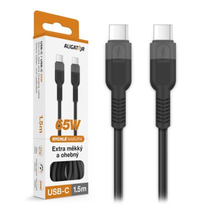 Adatkábel ALIGATOR SoftPastels 3A 65W, USB-C/USB-C, fekete