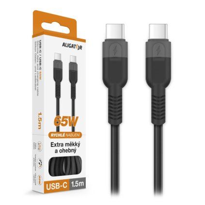 Dátový kábel ALIGATOR SoftPastels 3A 65W, USB-C/USB-C, čierny
