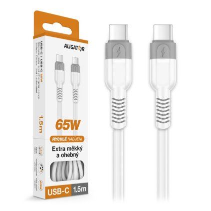 Dátový kábel ALIGATOR SoftPastels 3A 65W, USB-C/USB-C, biely