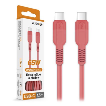 ALIGATOR SoftPastels 3A 65W Data Cable, USB-C/USB-C, Pink