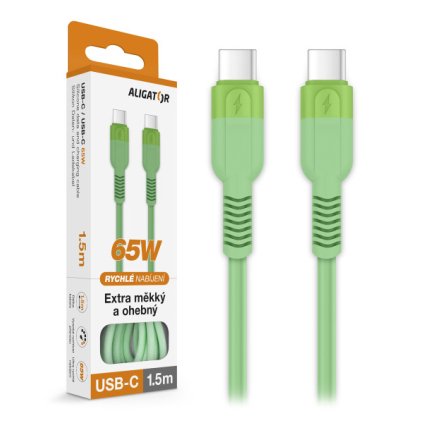 Datový kabel ALIGATOR SoftPastels 3A 65W, USB-C/USB-C, zelený