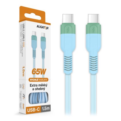 Datový kabel ALIGATOR SoftPastels 3A 65W, USB-C/USB-C, modrý
