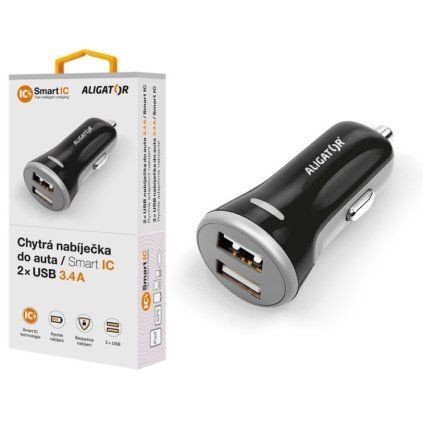 Nabíjačka do auta ALIGATOR , 2xUSB 3.4A, originálna čierna