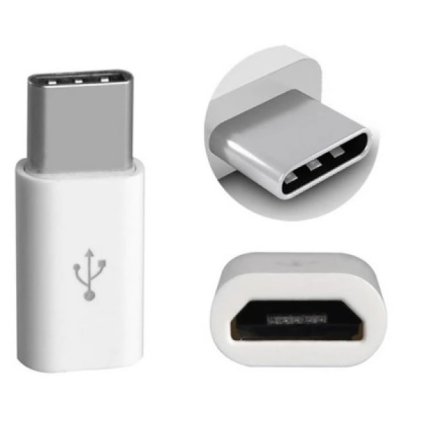Adapter microUSB - USB-C fehér töltőkhöz és adatkábelekhez
