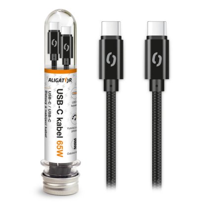 Datový kabel ALIGATOR TUBA, 65W, USB-C/USB-C 1m černý