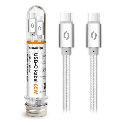 Data cable ALIGATOR TUBA, 65W, USB-C/USB-C 1m white