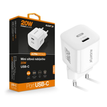ALIGATOR Mini 20W PD USB-C gyorstöltő, fehér