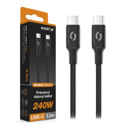 Data cable ALIGATOR POWER 5A 240W, USB-C/USB-C 2.5m
