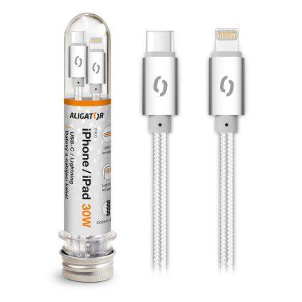 Dátový kábel ALIGATOR TUBA 30W, USB-C/Lightning 1m biely