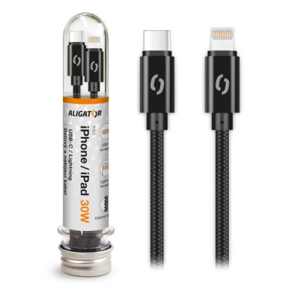 Datový kabel ALIGATOR TUBA 30W, USB-C/Lightning černý