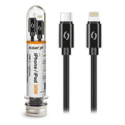 Dátový kábel ALIGATOR TUBA 30W, USB-C/Lightning čierny