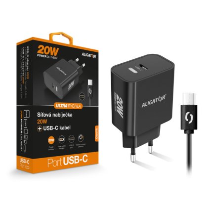 Fast charger ALIGATOR PD 20W USB-C, USB-C/USB-C, black