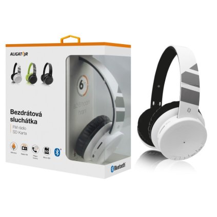 Bluetooth sluchátka ALIGATOR, FM rádio, SD karta, bílá