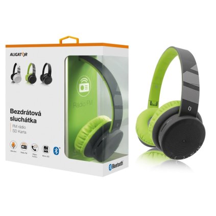 Bluetooth sluchátka ALIGATOR, FM rádio, SD karta, černo/zelená