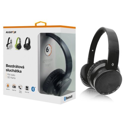 Bluetooth sluchátka ALIGATOR, FM rádio, SD karta, černá