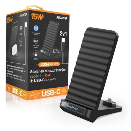 955 955 bezdratovy qi stojanek aligator s usb c konektorem 15w cerny