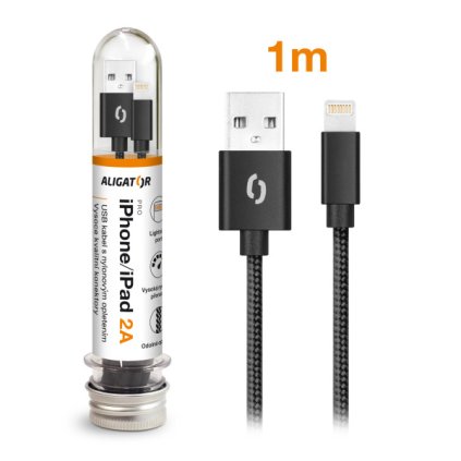 Datový kabel ALIGATOR TUBA 2A, iPhone lightning černý