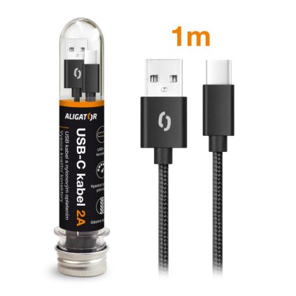 Datový kabel ALIGATOR TUBA 2A, USB-C černý