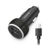 ALIGATOR car charger with USB-C cable and 2xUSB output 2.4A, black