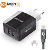 Okostöltő ALIGATOR 3.4A, 2xUSB, iPhone/iPad kábellel, Smart IC, fekete