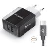Intelligens töltő ALIGATOR 3,4A, 2xUSB, USB-C kábellel, Smart IC, fekete