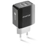 Intelligens töltő ALIGATOR 3,4A, 2xUSB, USB-C kábellel, Smart IC, fekete