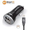 Chytrá nabíječka do auta ALIGATOR 3.4A, 2xUSB, smart IC, černá, USB kabel pro iPhone/iPad, černá
