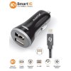 ALIGATOR 3.4A Smart Car Charger, 2xUSB, Smart IC, Black, USB Cable for iPhone/iPad, Black