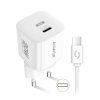 Gyorstöltő ALIGATOR Mini, PD 20W, USB-C/USB-C kábel, fehér