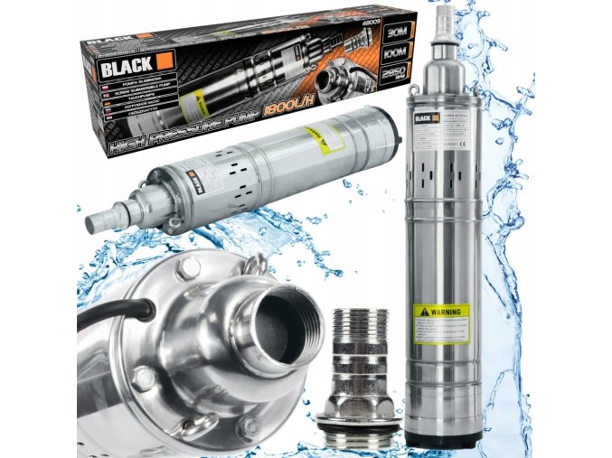 BLACK potrubné čerpadlo, čerpadlo na hlboké studne, priemer 105 mm, 1000 W, vysoký tlak, 1800 l/h – 48009
