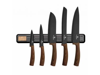 Sada nožů Berlingerhaus s nepřilnavým povrchem a magnetickým držákem 6 ks Ebony Line Rosewood