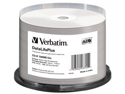 Médium Verbatim CD-R DLP 80min. 52x WIDE Profesional Printable 50-cake